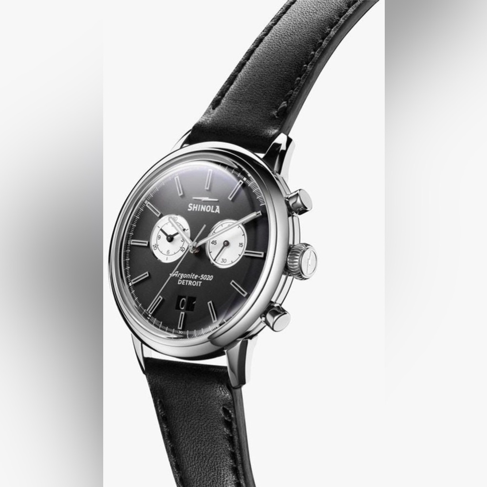 Shinola Bedrock Chronograph Watch with Black Leather Strap - Picture 2 of 14